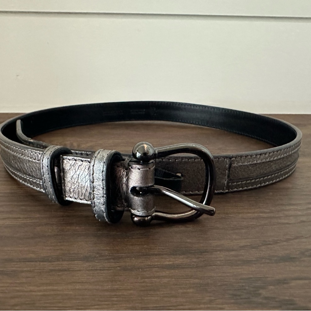 BURBERRY Size 34/85 Leather Silver Pewter Belt